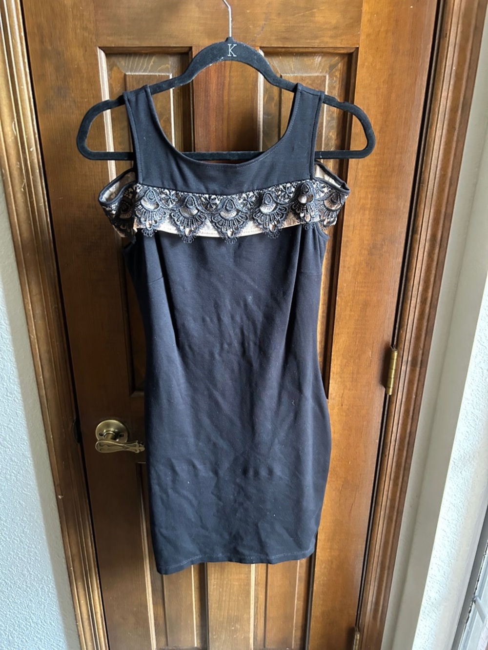 Anna Grace Black Mini Dress with Silver Beaded Trim